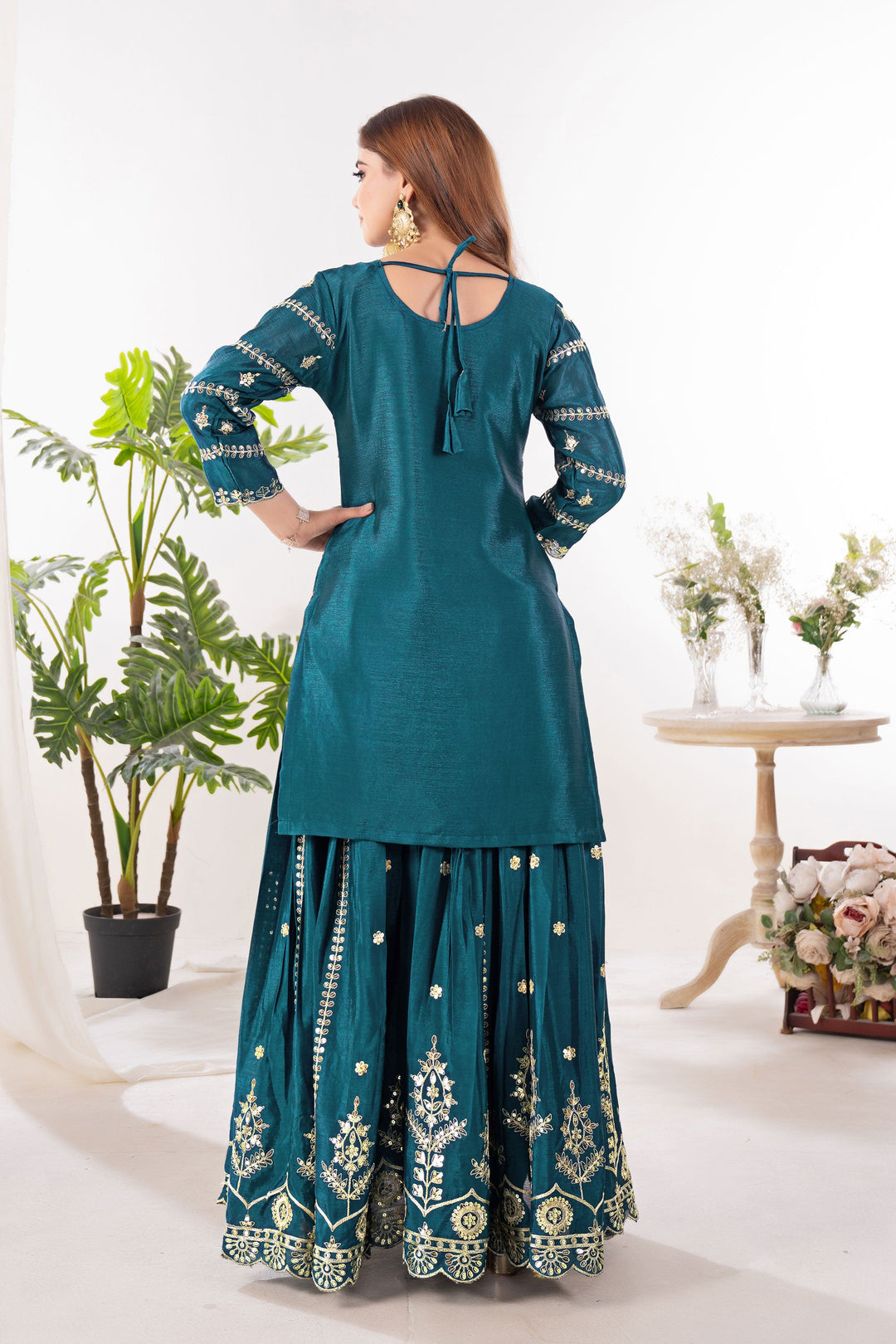 Teal Color Chinon Fabric Beautiful Readymade Sharara Suit