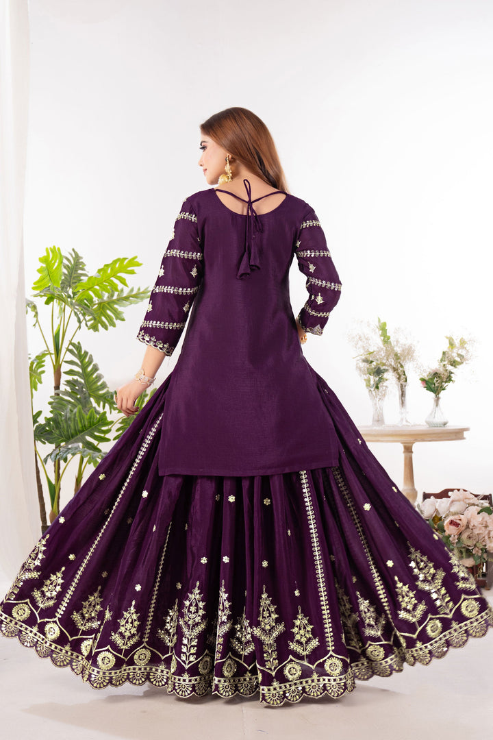 Chinon Fabric Wine Color Glamorous Readymade Sharara Suit