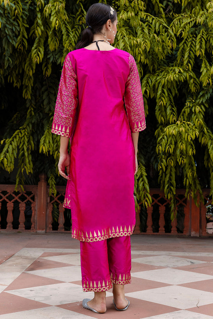 Cotton Silk Fabric Jacquard Work Rani Color Attractive Salwar Suit