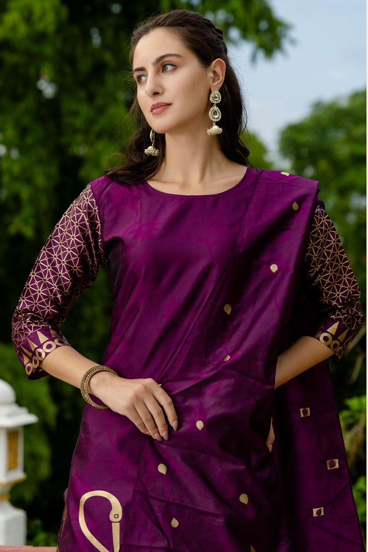 Purple Color Cotton Silk Fabric Glorious Salwar Suit With Jacquard Work | Buy Online India
