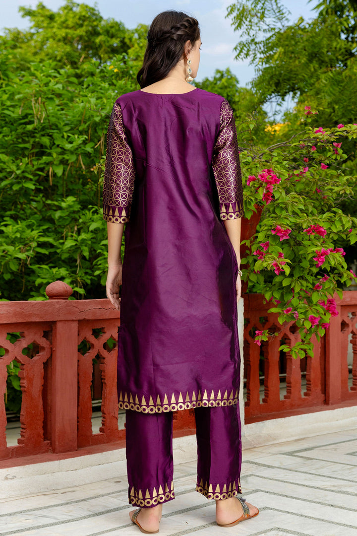 Purple Color Cotton Silk Fabric Glorious Salwar Suit With Jacquard Work | Buy Online India