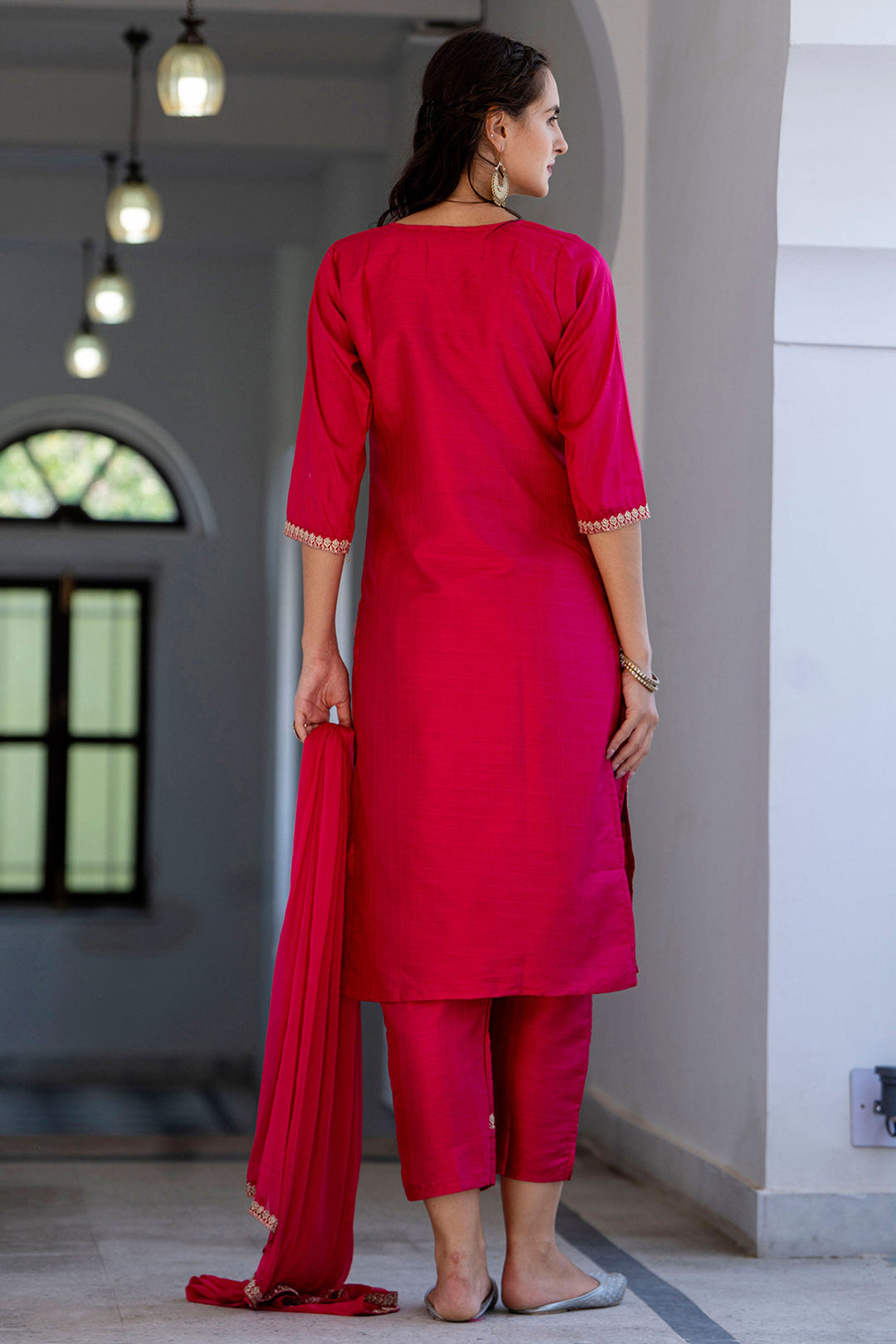 Art Silk Fabric Pink Color Glamorous Embroidered Salwar Suit
