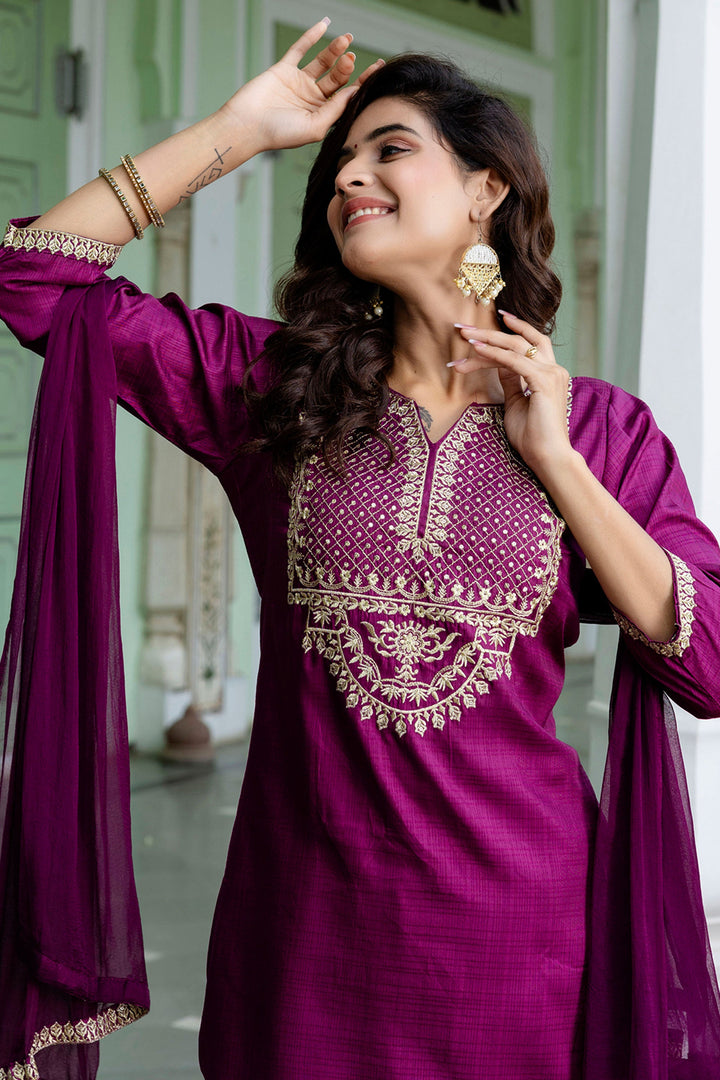Art Silk Fabric Purple Color Beatific Look Salwar Suit