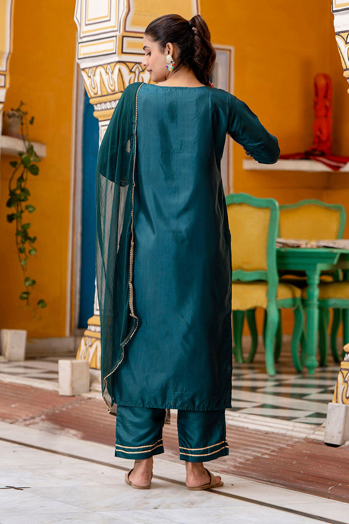 Fabulous Art Silk Fabric Teal Color Salwar Suit