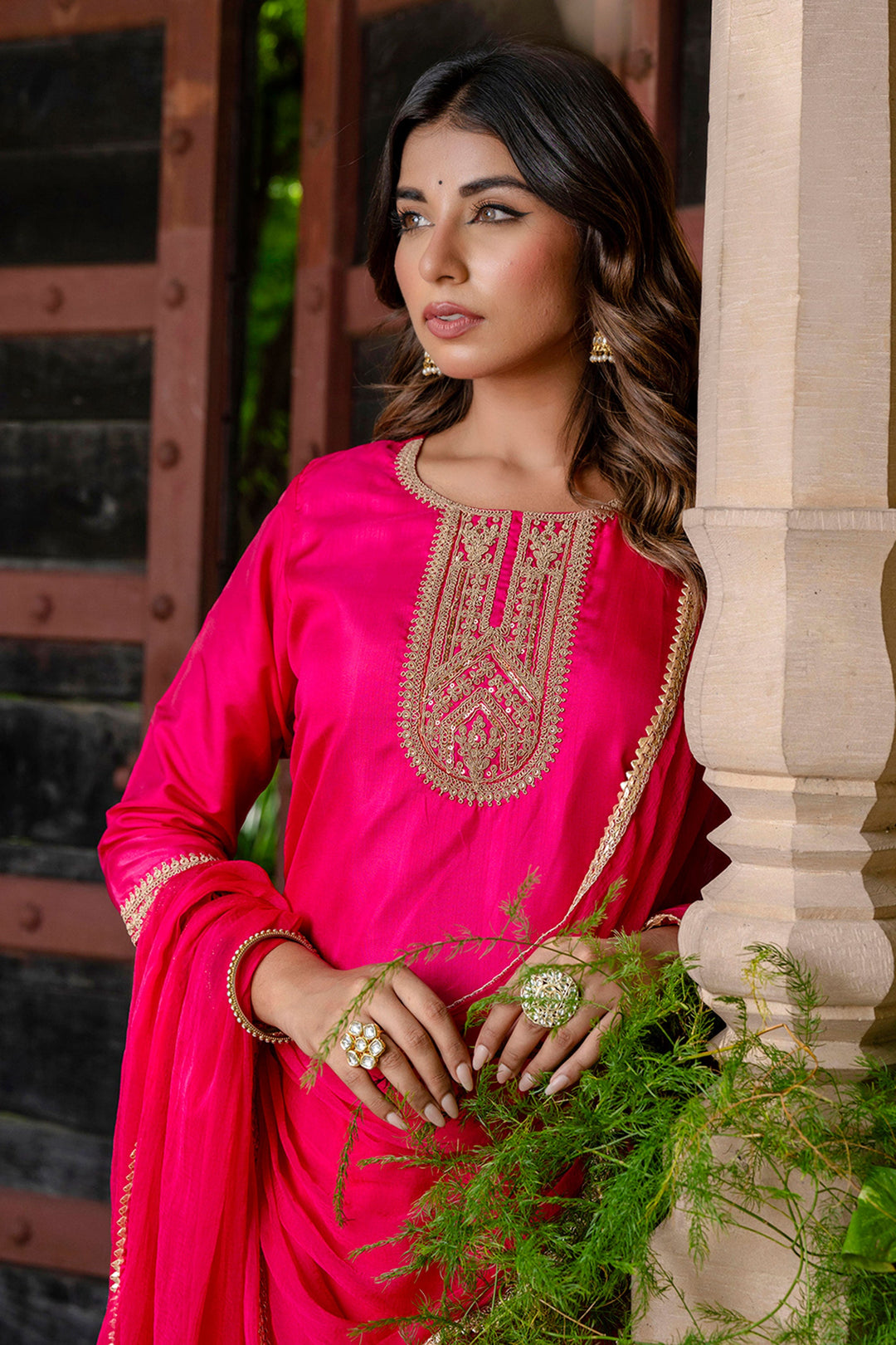 Art Silk Fabric Captivating Pink Color Salwar Suit
