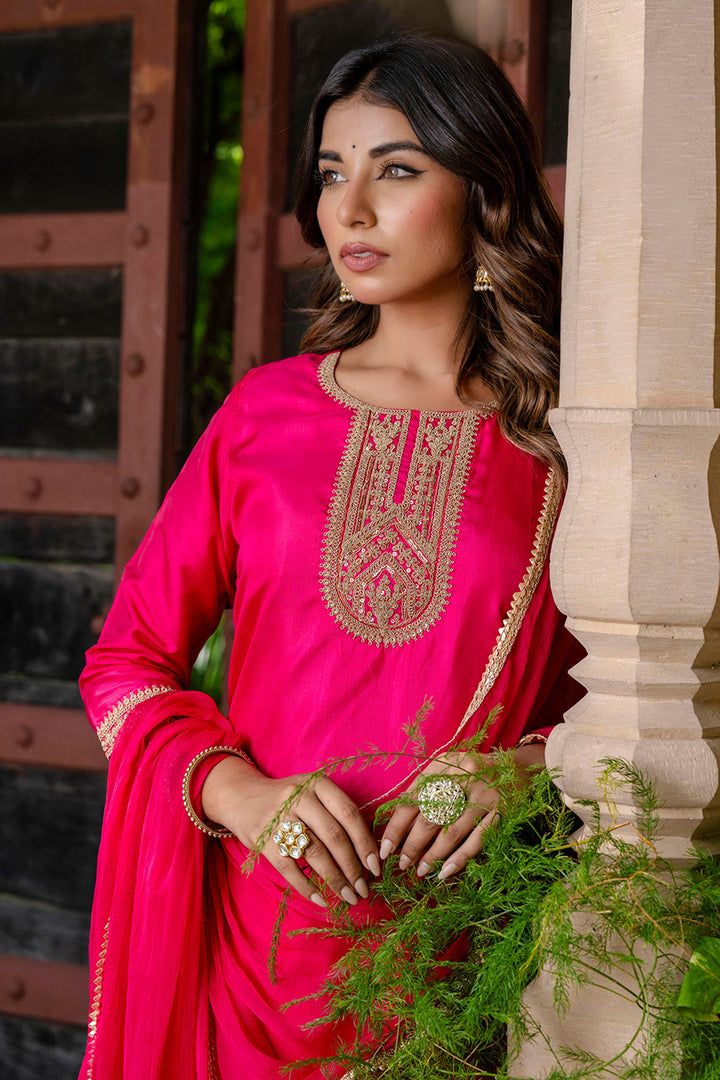 Art Silk Fabric Captivating Pink Color Salwar Suit