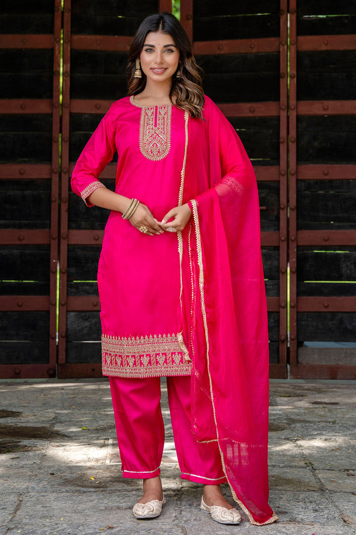 Art Silk Fabric Captivating Pink Color Salwar Suit