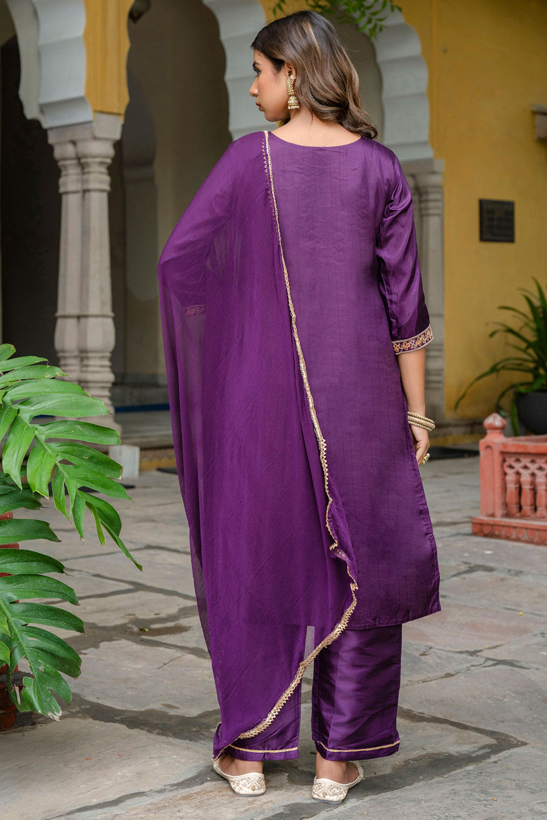 Purple Color Art Silk Fabric Glamorous Look Salwar Suit