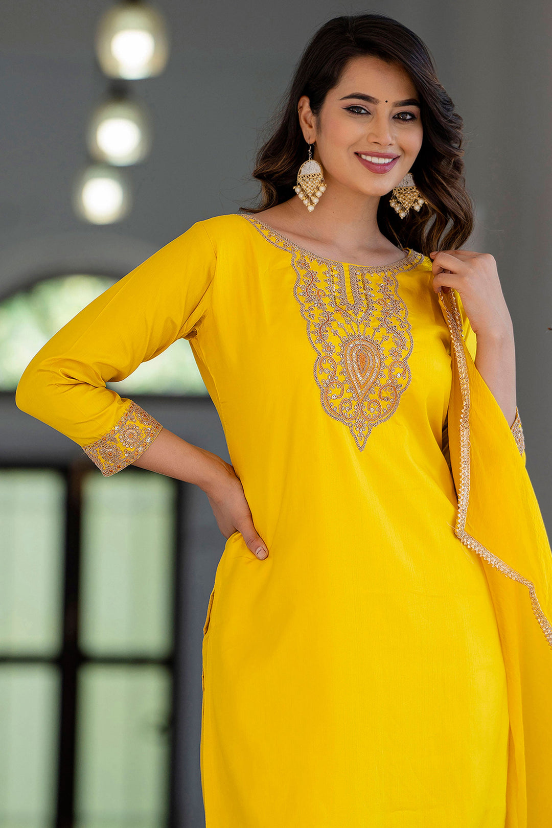 Art Silk Fabric Yellow Color Gorgeous Look Salwar Suit