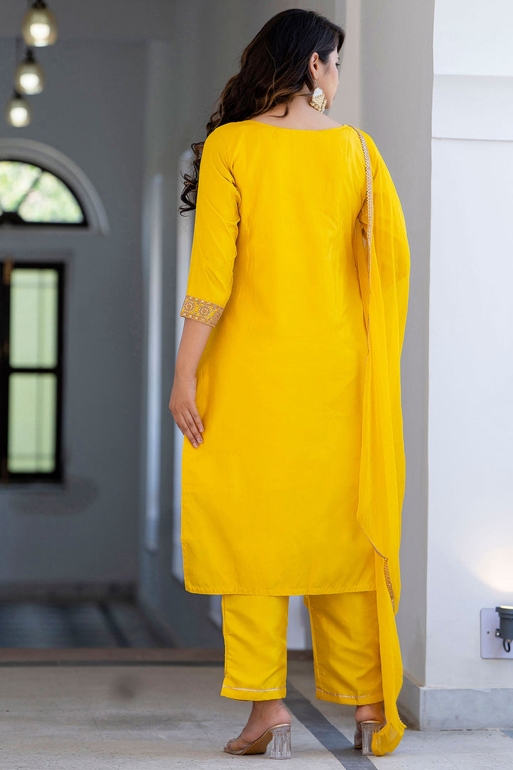 Art Silk Fabric Yellow Color Gorgeous Look Salwar Suit