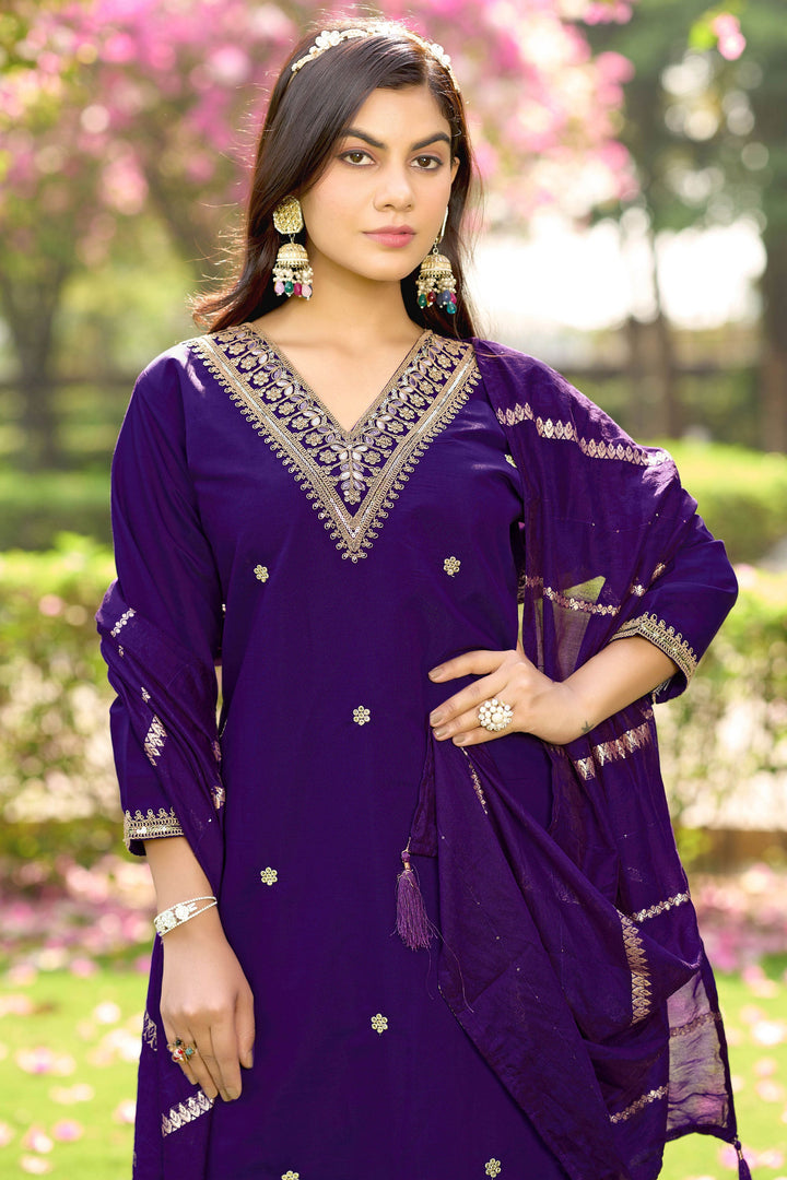 Trendy Art Silk Fabric Purple Color Readymade Salwar Suit