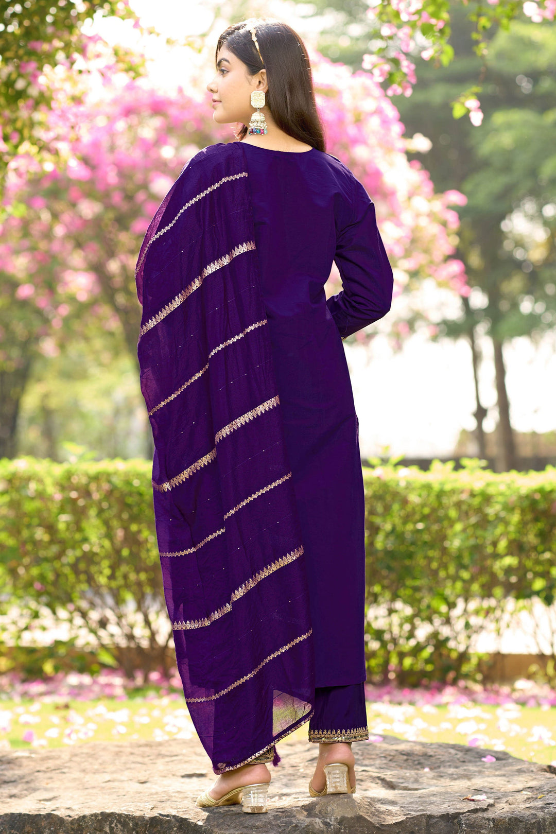Trendy Art Silk Fabric Purple Color Readymade Salwar Suit