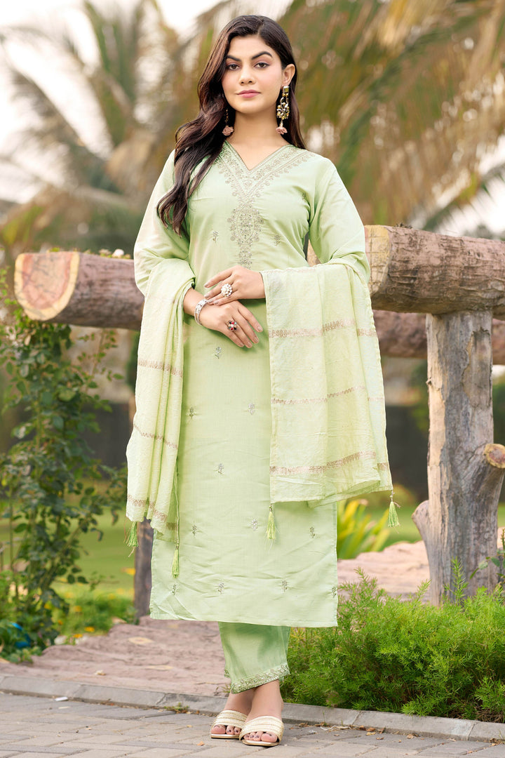 Attrective Art Silk Fabric Sea Green Color Readymade Salwar Suit