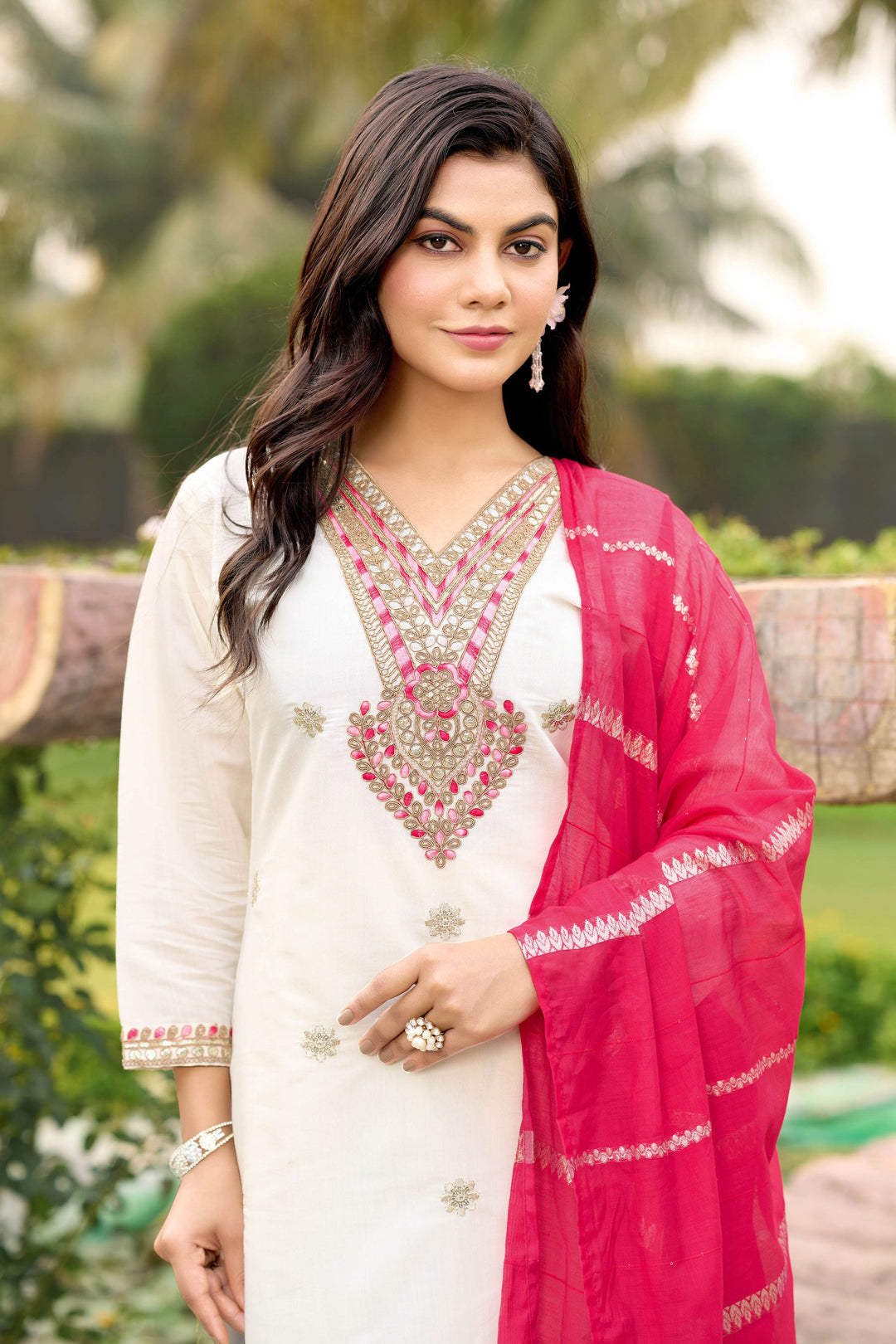 Art Silk Fabric White Color Amazing Readymade Salwar Suit