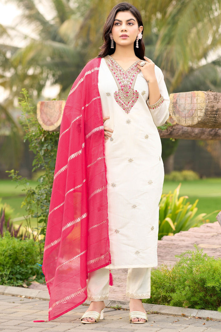 Art Silk Fabric White Color Amazing Readymade Salwar Suit