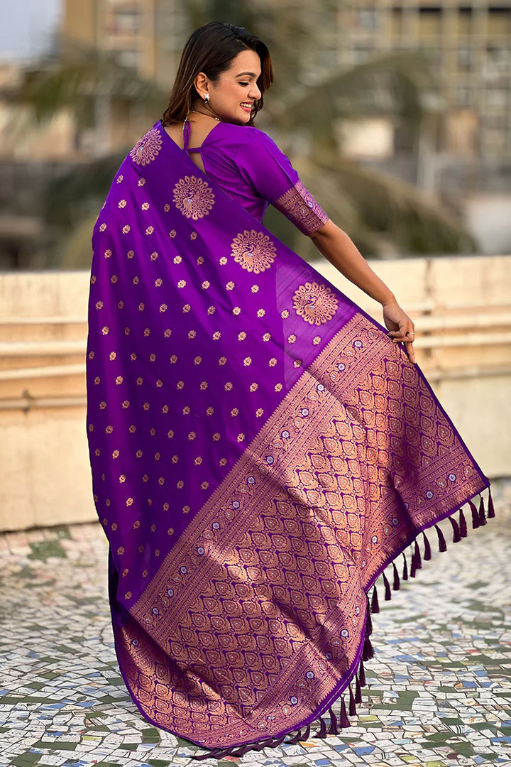 Purple Color Jacquard Work Pleasant Banarsi Style Silk Saree