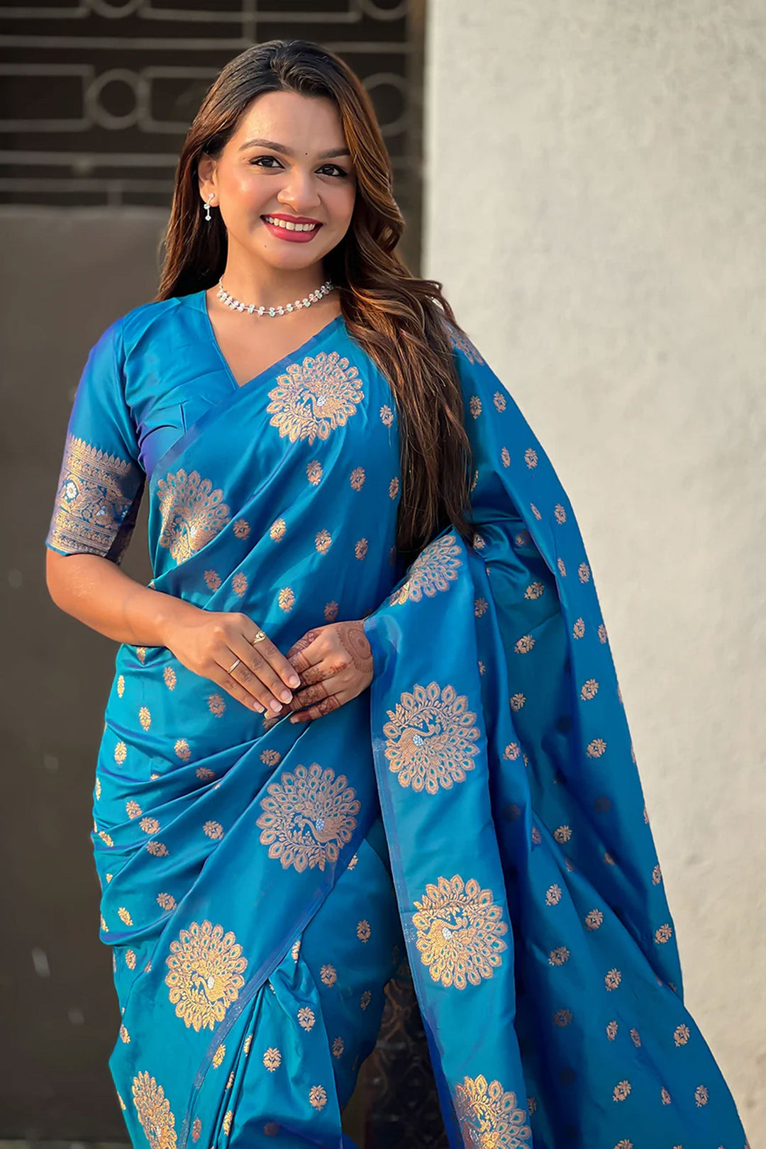 Teal Color Jacquard Work Brilliant Banarsi Style Silk Saree