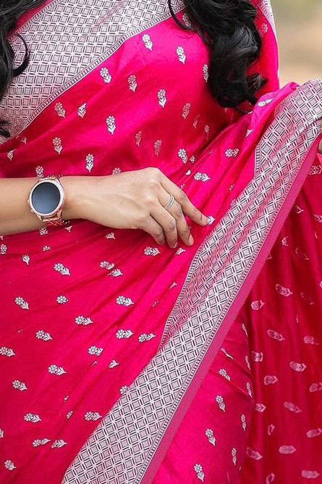 Blazing Rani Color Jacquard Work Banarsi Style Silk Saree