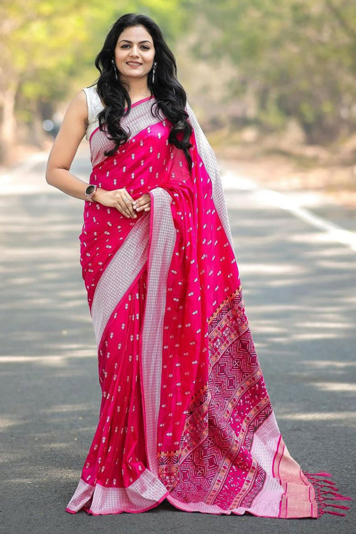 Blazing Rani Color Jacquard Work Banarsi Style Silk Saree