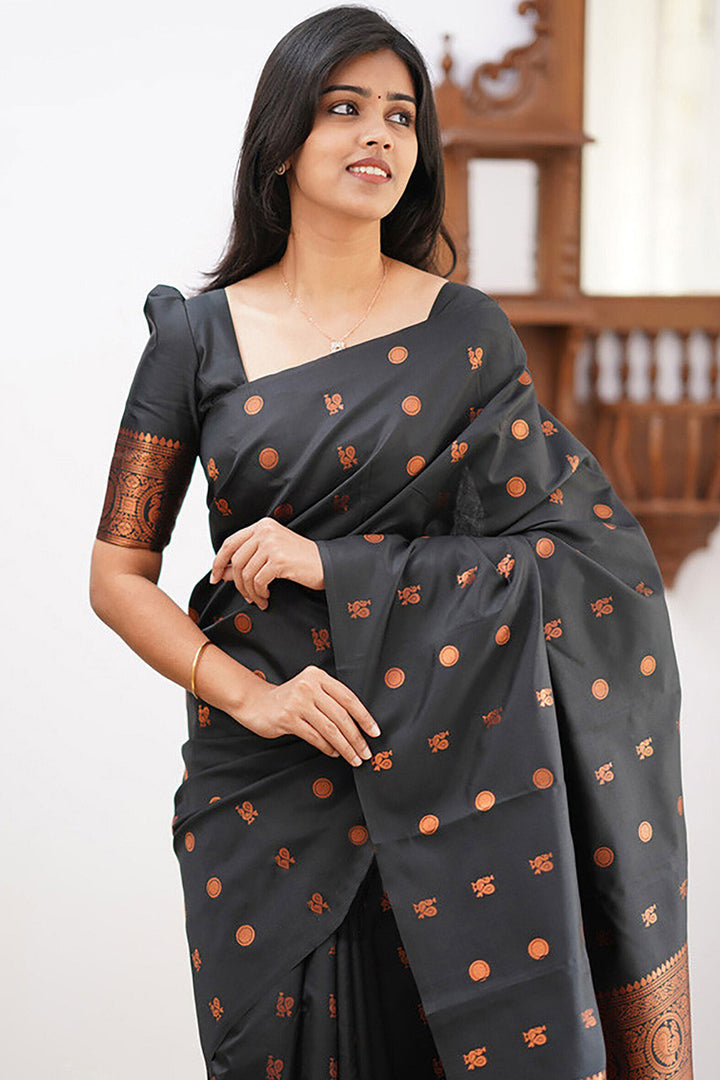 Black Color Art Silk Fabric Coveted Saree With Jacquard Work