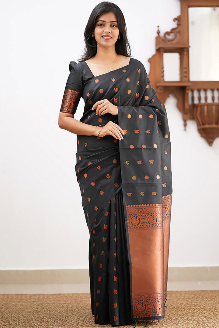 Black Color Art Silk Fabric Coveted Saree With Jacquard Work