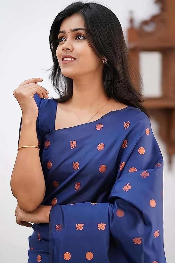 Art Silk Fabric Blue Color Excellent Saree With Jacquard Work