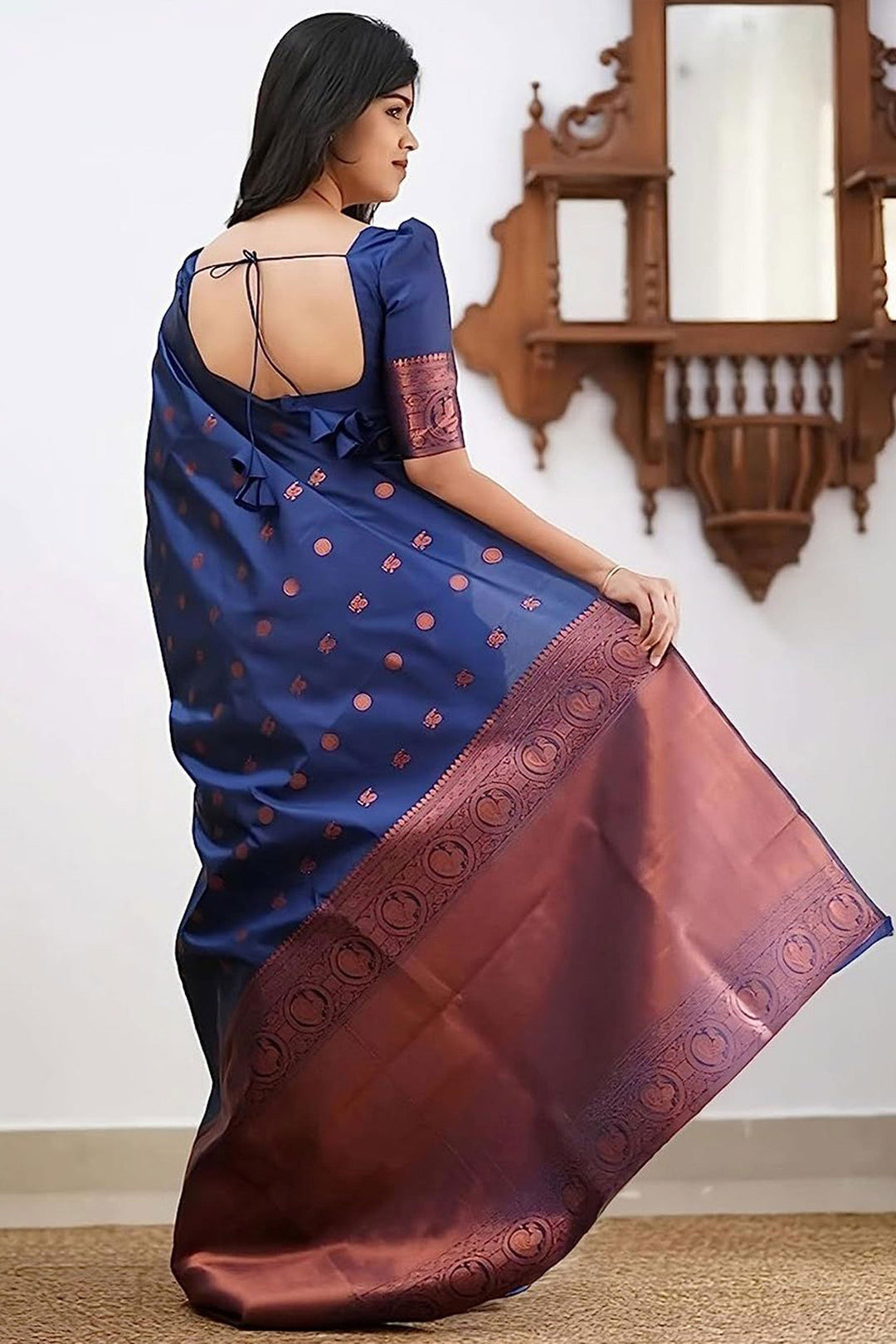 Art Silk Fabric Blue Color Excellent Saree With Jacquard Work