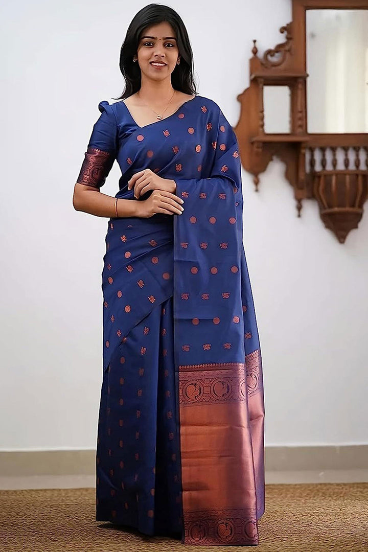 Art Silk Fabric Blue Color Excellent Saree With Jacquard Work