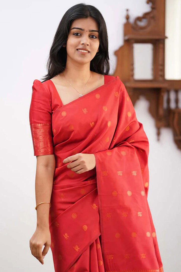 Red Color Art Silk Fabric Engaging Saree With Jacquard Work