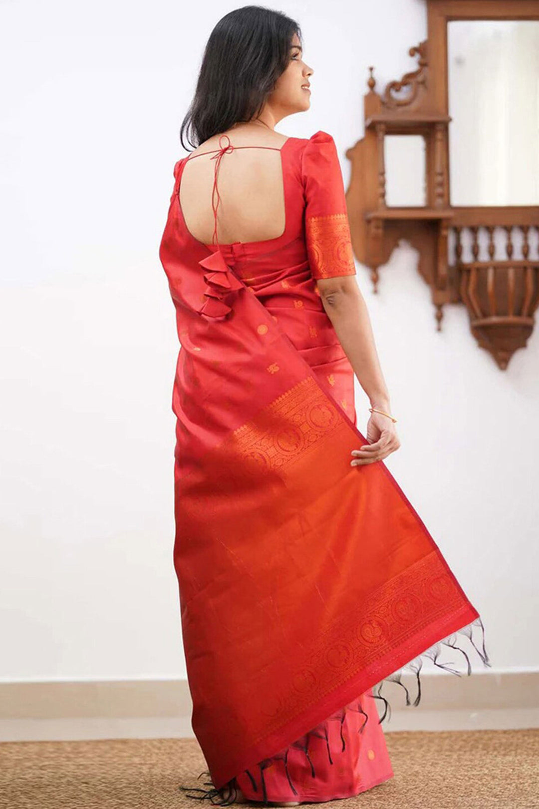 Red Color Art Silk Fabric Engaging Saree With Jacquard Work