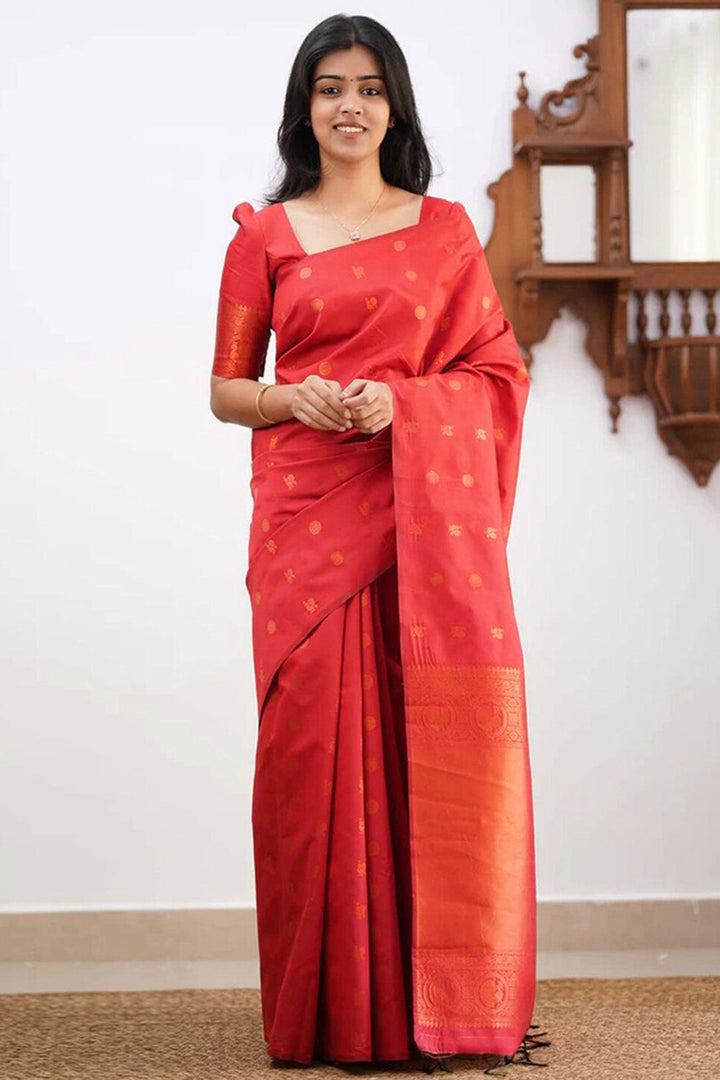 Red Color Art Silk Fabric Engaging Saree With Jacquard Work