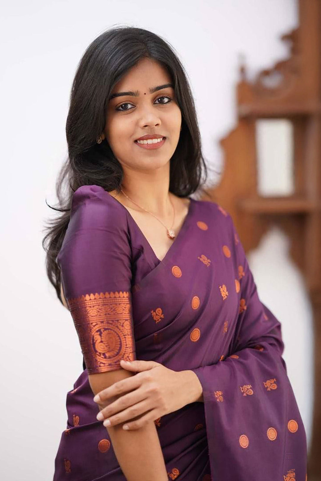 Jacquard Work On Purple Color Sober Saree In Art Silk Fabric