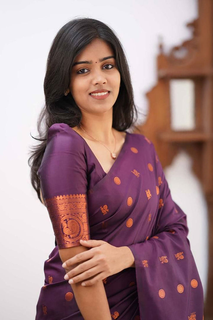 Jacquard Work On Purple Color Sober Saree In Art Silk Fabric