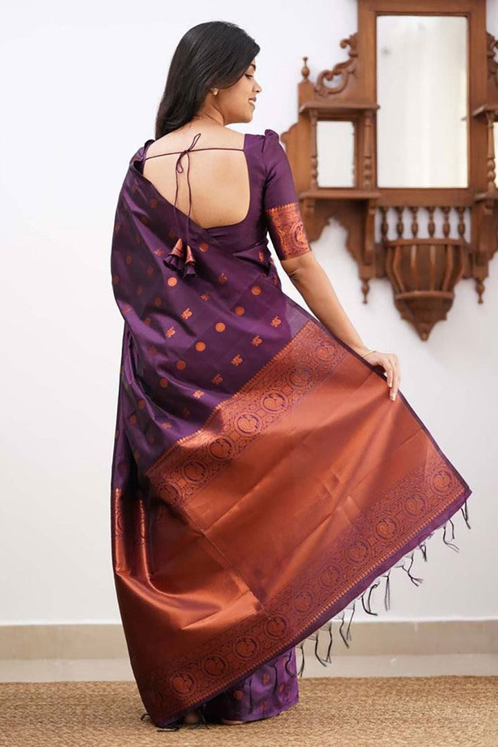 Jacquard Work On Purple Color Sober Saree In Art Silk Fabric