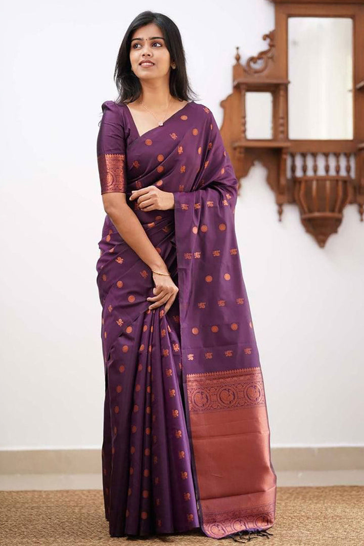 Jacquard Work On Purple Color Sober Saree In Art Silk Fabric