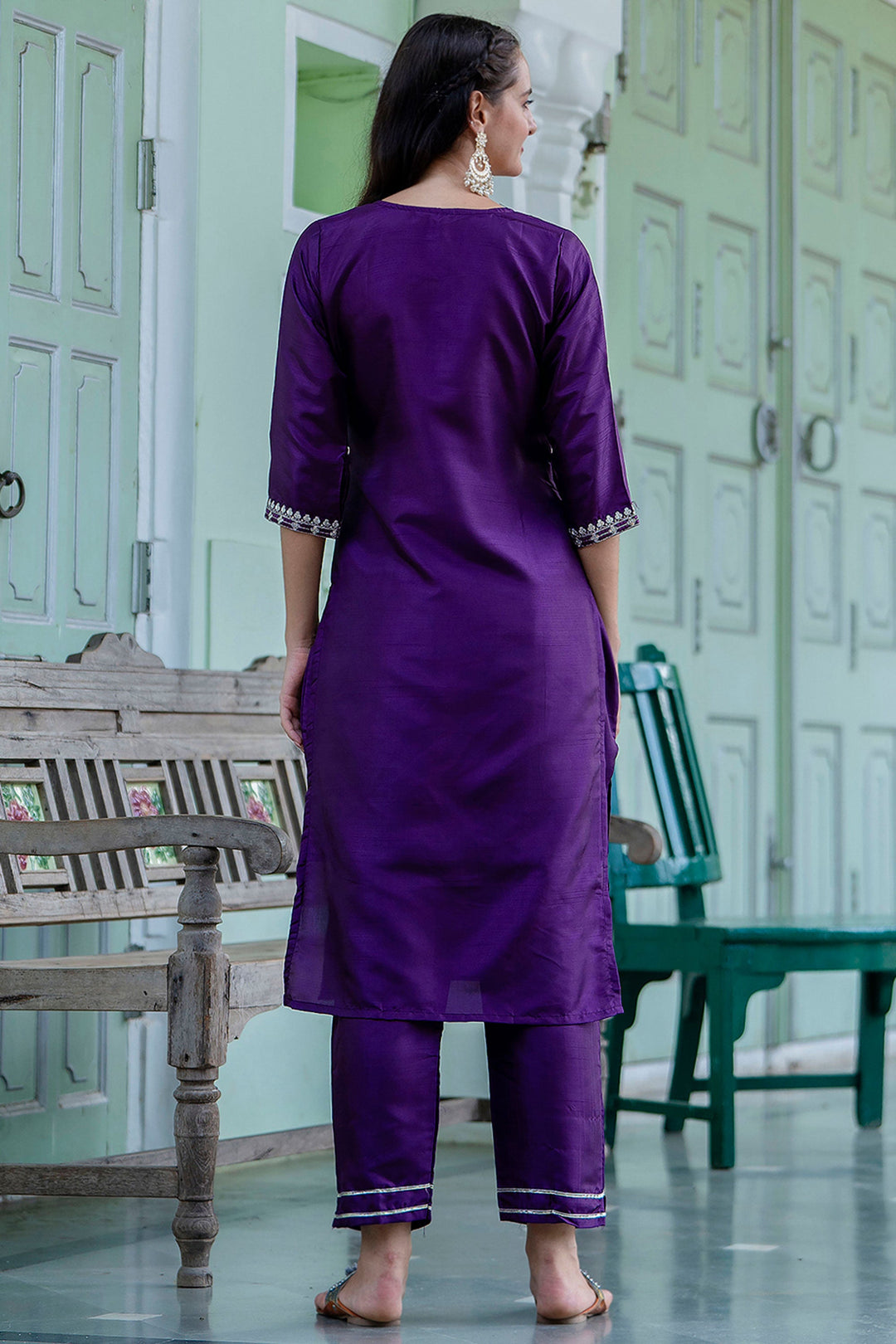 Purple Color Sober Readymade Salwar Suit In Silk Fabric