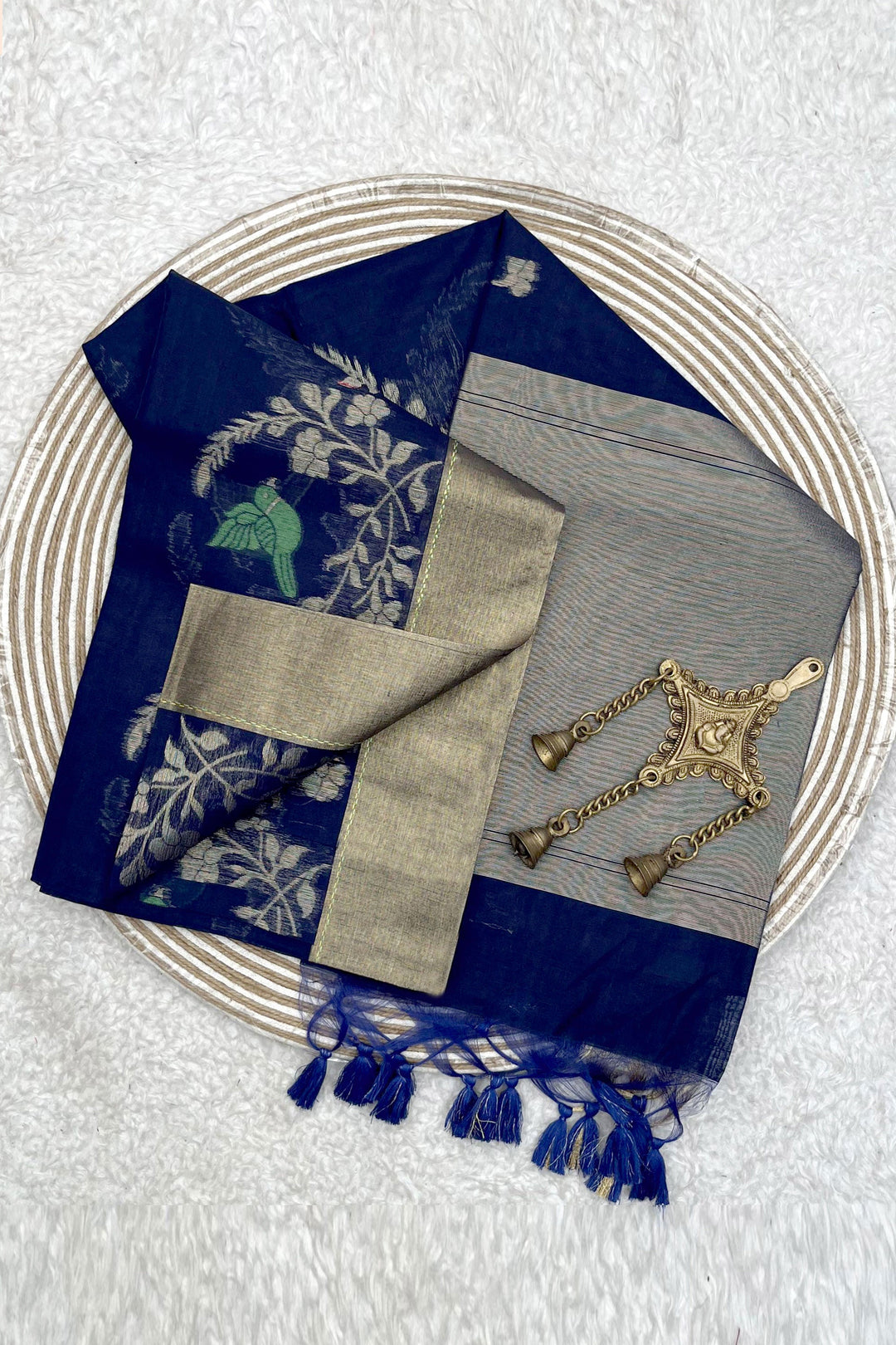 Blue Color Linen Silk Engaging Zari Weaving Work Saree