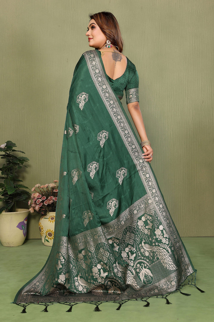 Green Color Gorgeous Satin Silk Saree With Weaving Work | Buy Online India