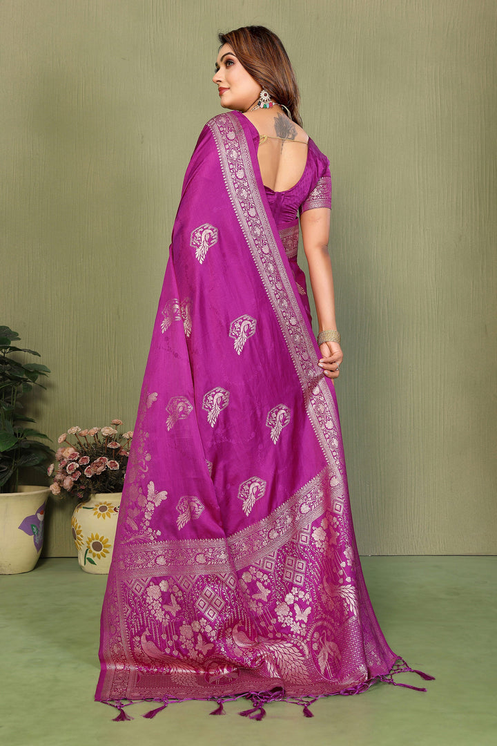 Weaving Work Soothing Satin Silk Saree In Magenta Color | Buy Online India