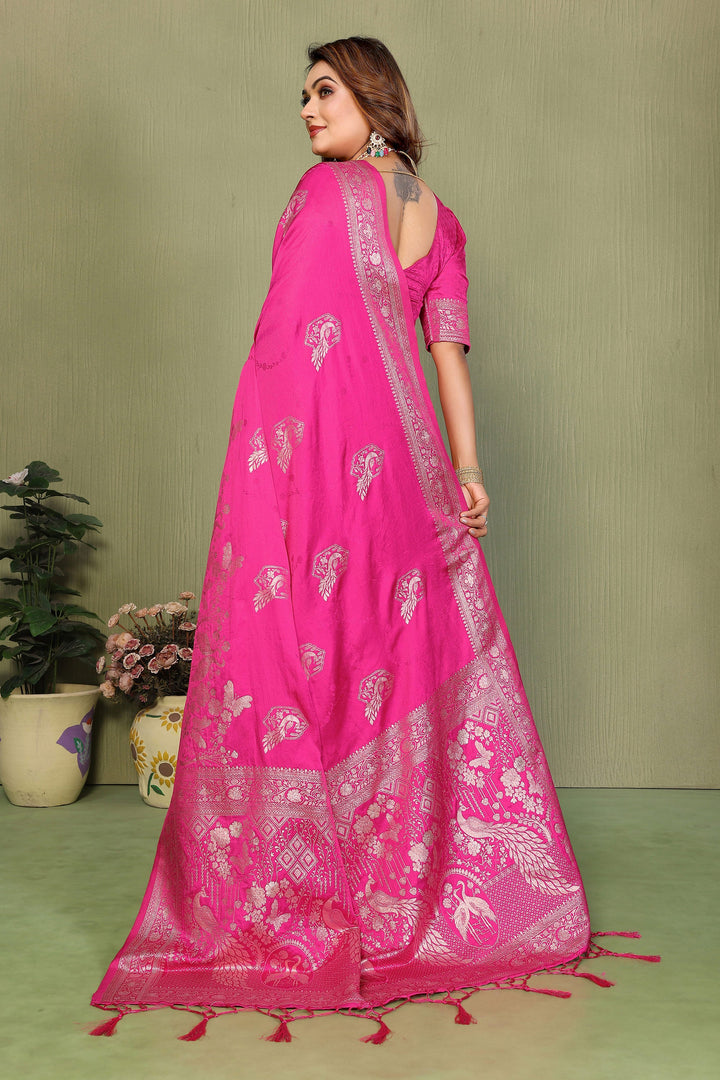 Rani Color Glorious Satin Silk Saree With Weaving Work | Buy Online India