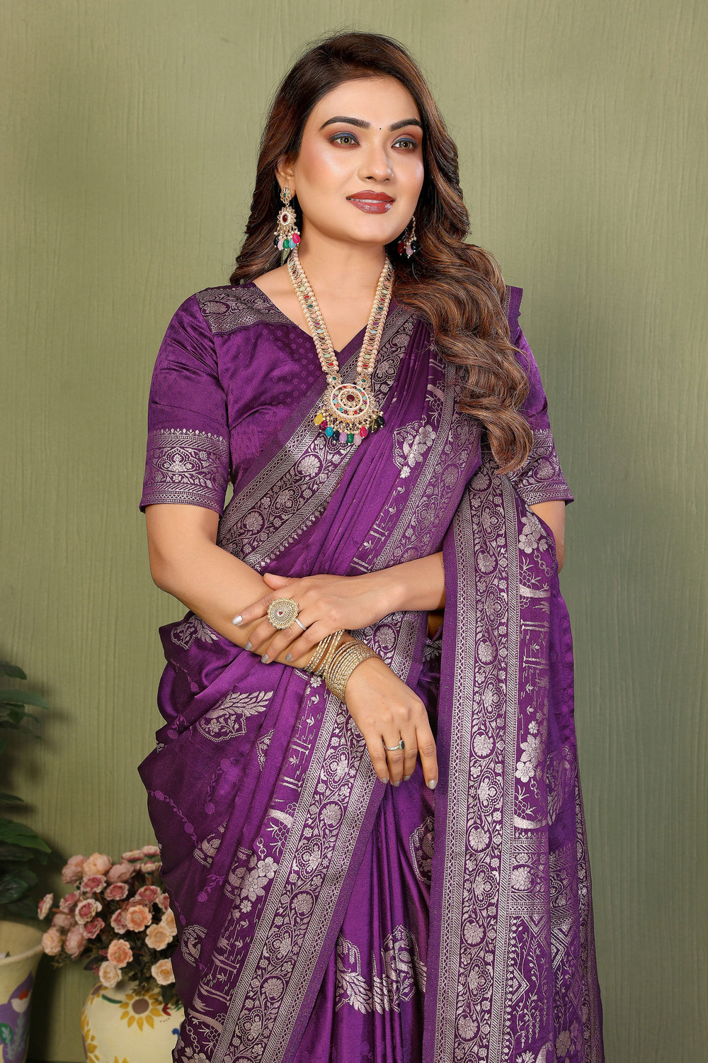 Purple Color Weaving Work Glamorous Satin Silk Saree | Buy Online India