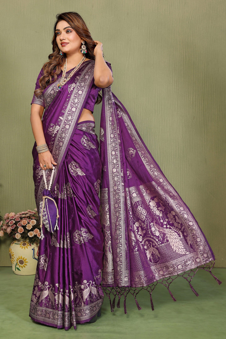 Purple Color Weaving Work Glamorous Satin Silk Saree | Buy Online India