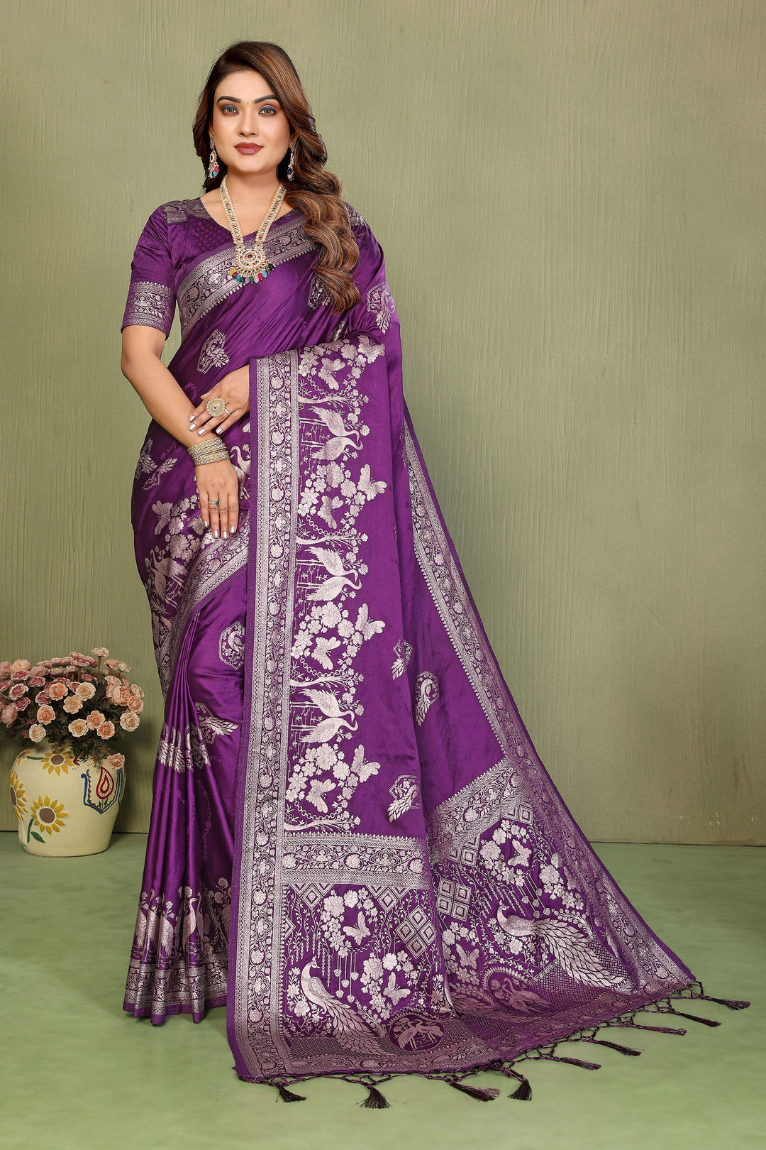 Purple Color Weaving Work Glamorous Satin Silk Saree | Buy Online India