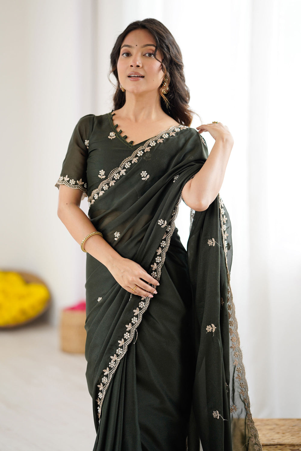 Dark Green Color Fantastic Georgette Fabric Saree | Buy Online India