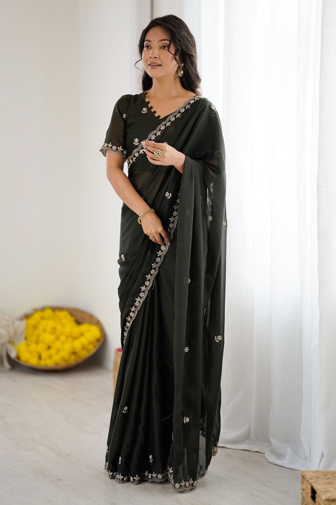 Dark Green Color Fantastic Georgette Fabric Saree | Buy Online India
