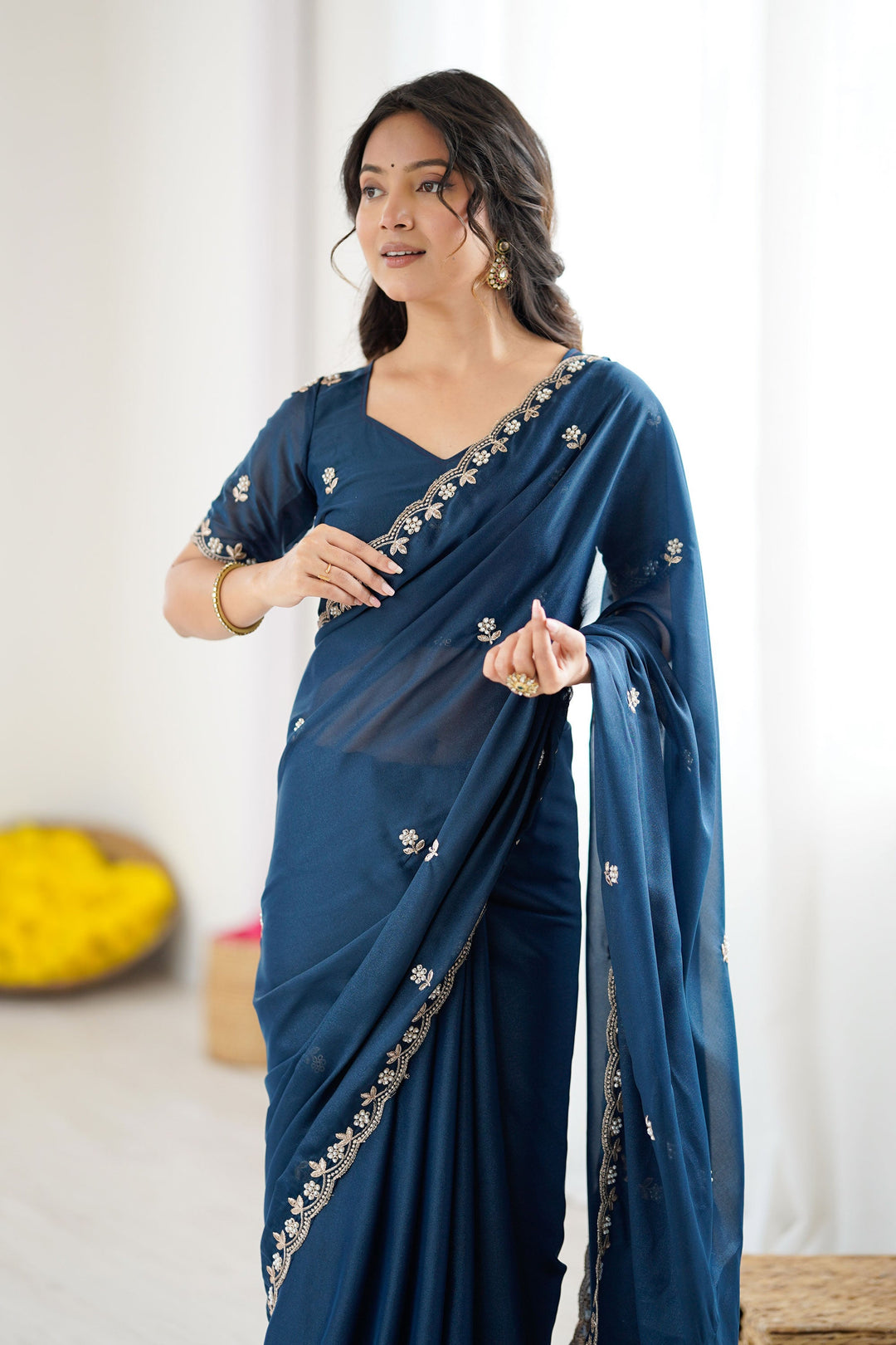 Appealing Georgette Fabric Saree In Teal Color | Buy Online India