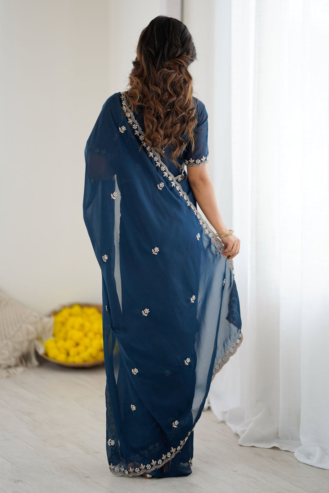 Appealing Georgette Fabric Saree In Teal Color | Buy Online India