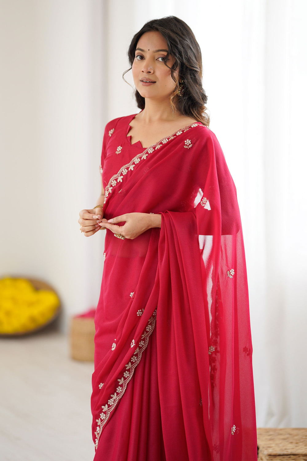 Pink Color Aristocratic Georgette Fabric Saree | Buy Online India