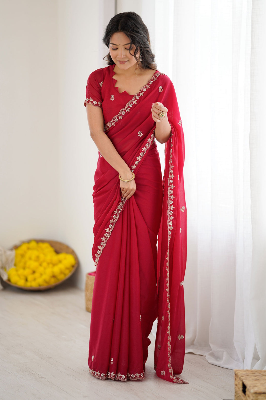 Pink Color Aristocratic Georgette Fabric Saree | Buy Online India
