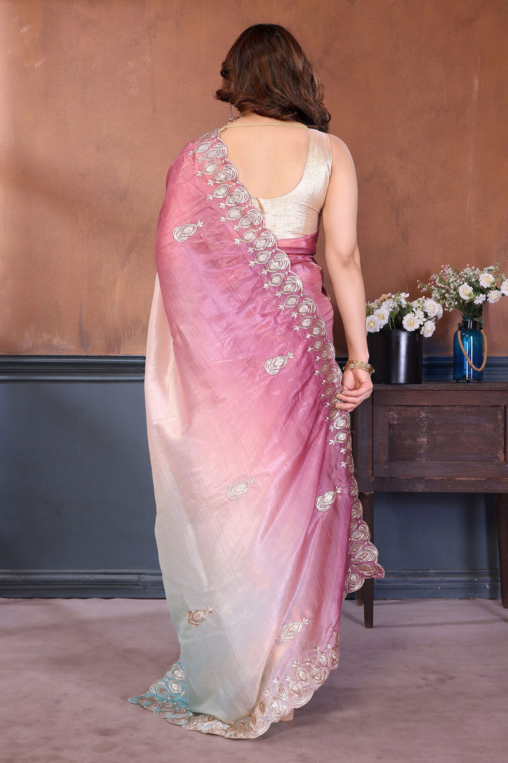 Embroidered Work Multi Color Stylish Look Crush Silk Saree | Buy Online India